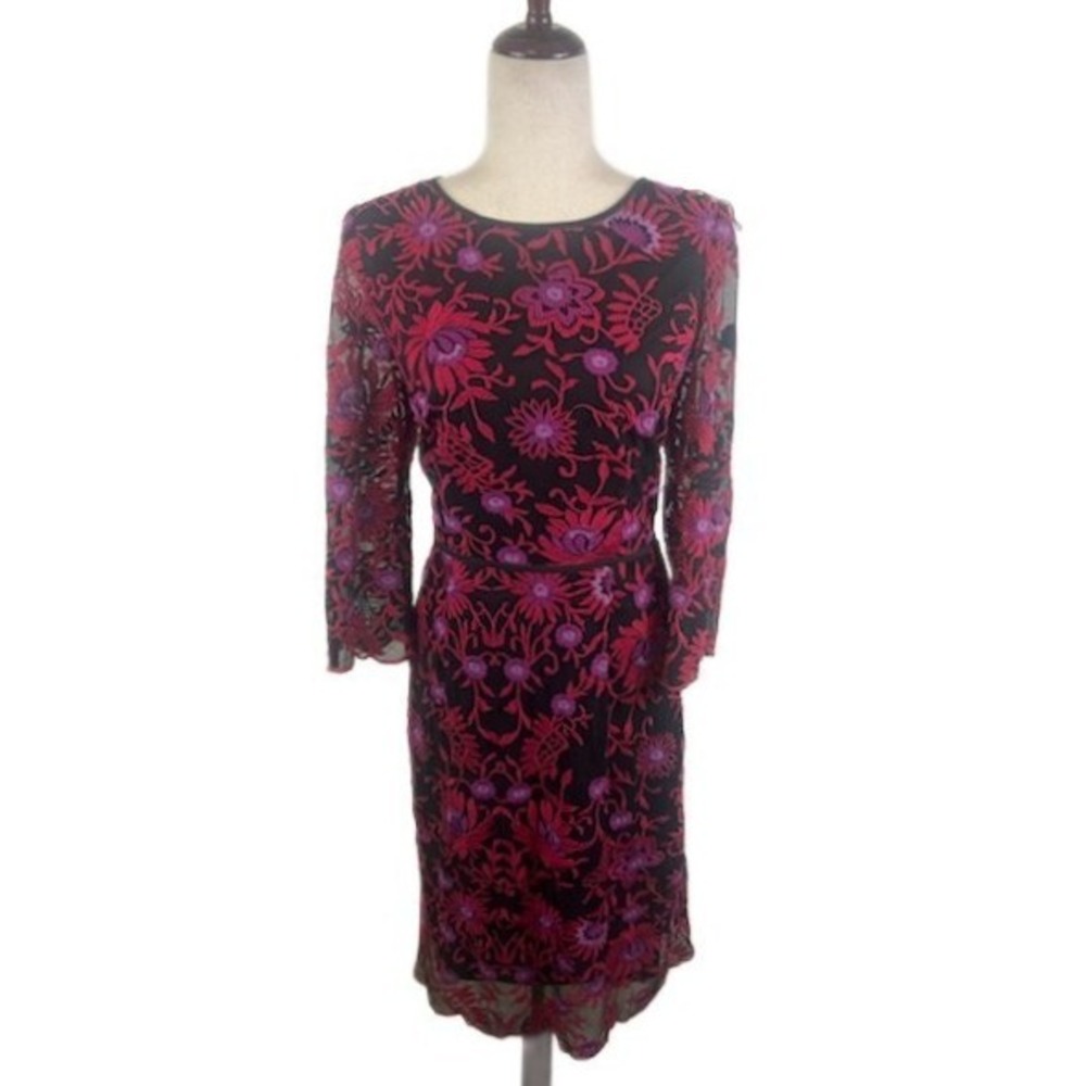 Adrianna Papell Embroidered Dress Women's Size 12 Red Pink Black